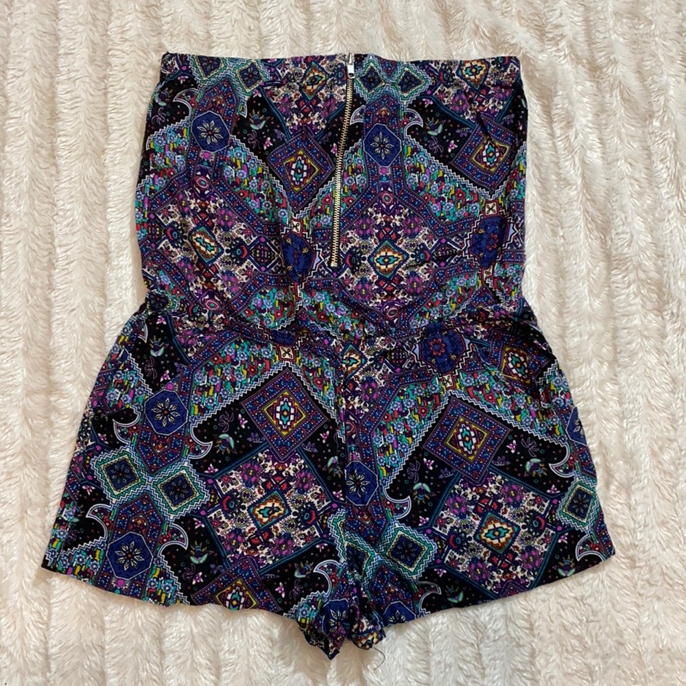 Aztec print romper size small with pockets tube top romper jumpsuit hippy boho